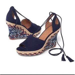 Cabi Womens Shoes 6.5 heels Isla Suede Sandals Southwest Aztec Espadrille Wedge